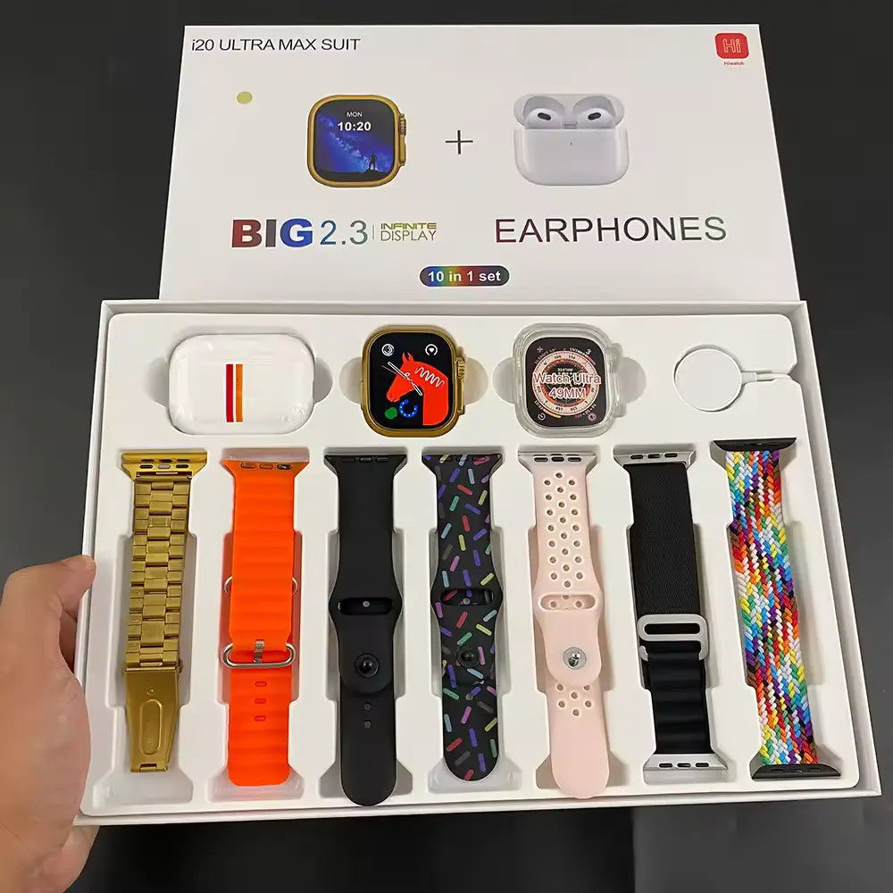 Orignal i20 Ultra Max 10 in 1 Smart Watch+Earphones | Men/Women