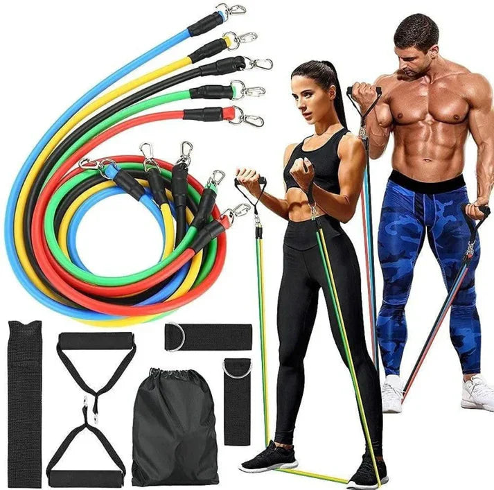Power Resistance Elastic Band 12 Piece Set with Belt- 145kg